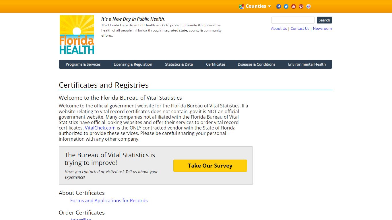 Certificates and Registries | Florida Department of Health