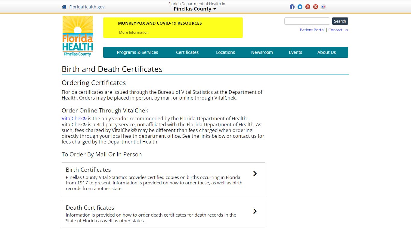 Birth and Death Certificates - Florida Department of Health